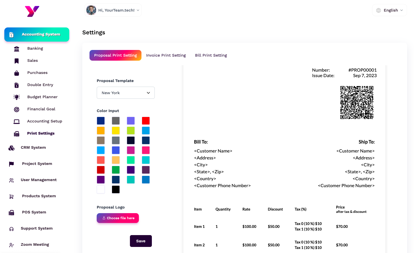 The interface of the tool where you can generate and print invoice