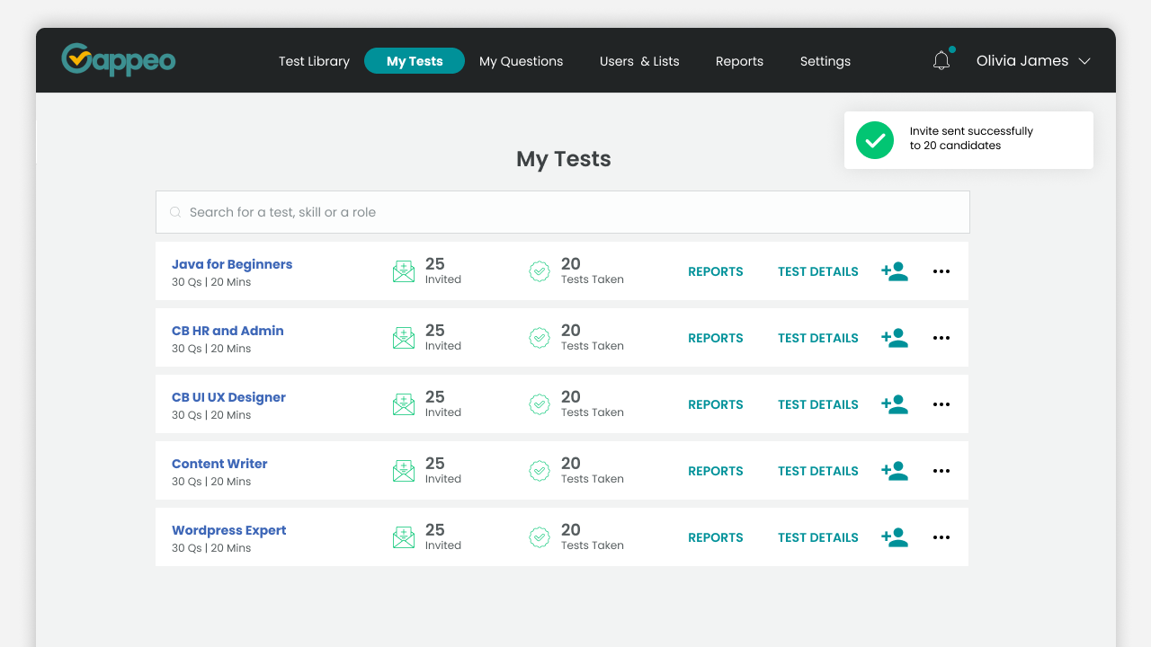 My test user interface of Gappeo