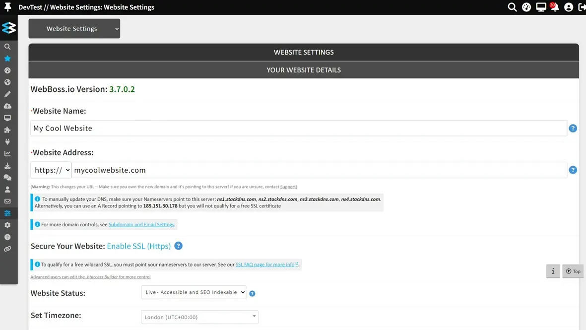 Website Settings