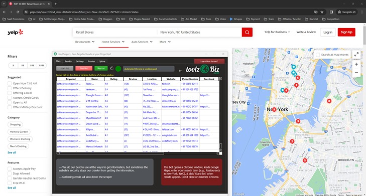 Lead Scraping Through Yelp using leads sniper Lead Scraping Tool
