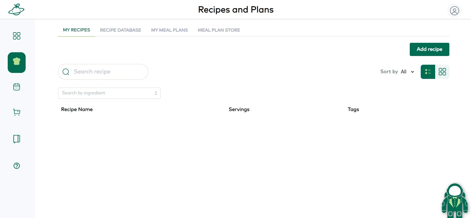 Recipes and plan UI to search recipes and create a plan