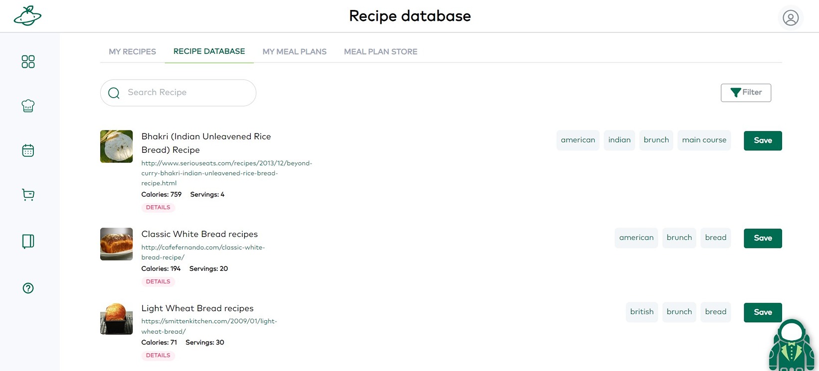Recipe Database to search any recipes or add your own