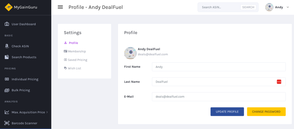 MyGainGuru User Dashboard Preview