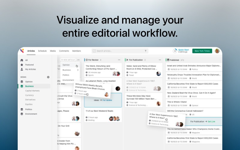 Visualize ans manage all your editorial workflow using this content marketing workflow platform, Storipress