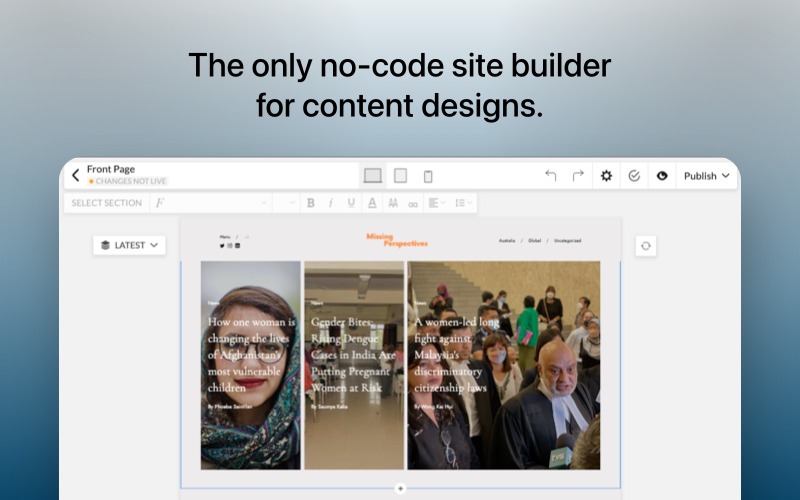 No code site builder for designing content using Storipress