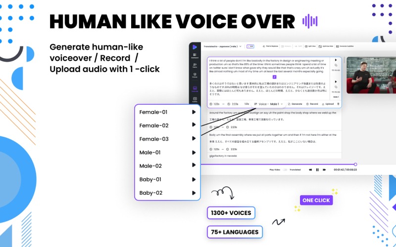 AI Voice over feature User Interface to clone voice