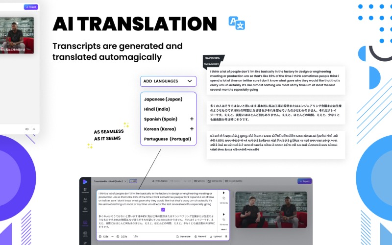 AI Translation in more than 75 languages using Translate.Video Online Video Translator