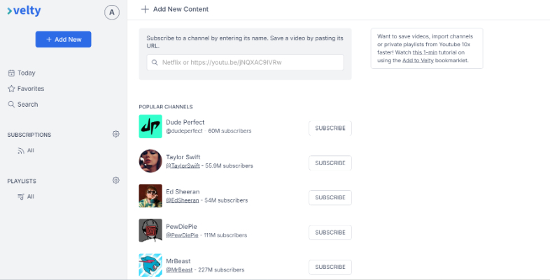 Add new subscription feature of Velty - Youtube Organizer