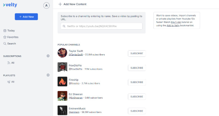 Add new content feature of Velty - youtube subscription manager