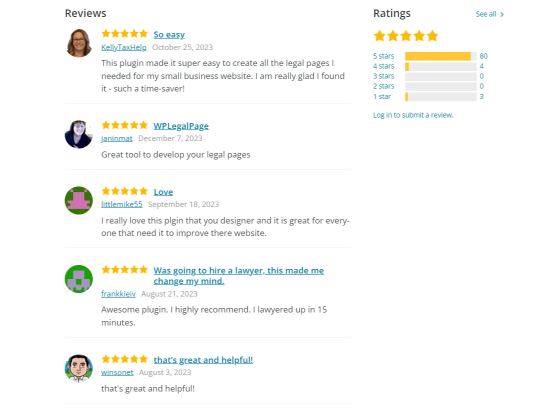 WP legal pages reviews