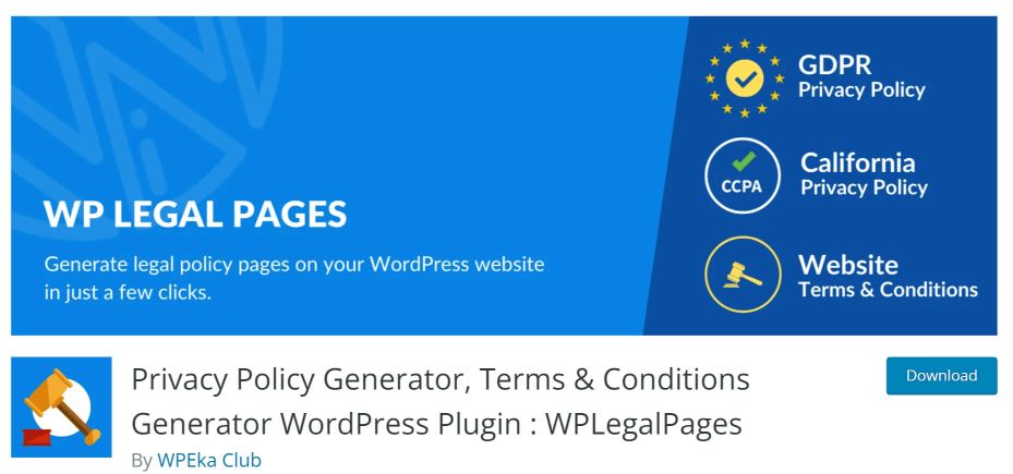 WP legal Pages product page