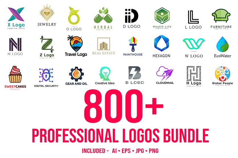 Professional Logos Bundle Feature Image Showcasing a collage of various logos