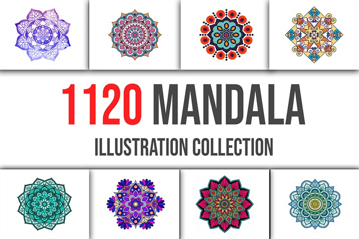 Mandala Illustration collection feature image showcasing a collage of mandala pattern designs