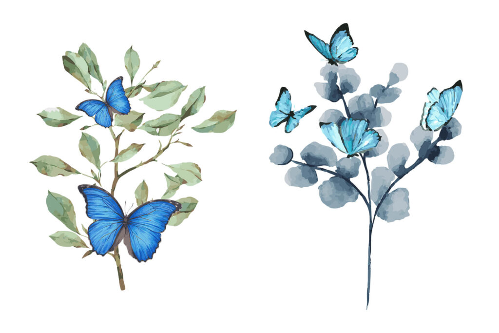 Blue butterfly watercolor illustration