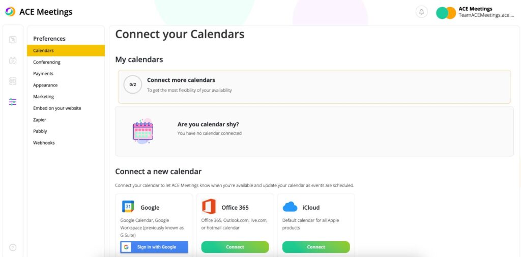 Connect calendars interface