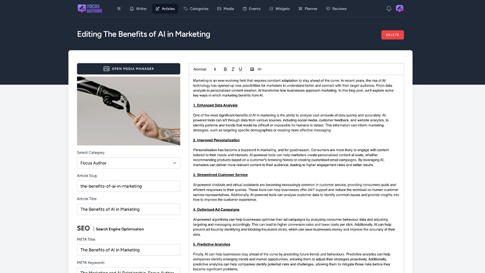 AI Content generator feature interface used to write blogs