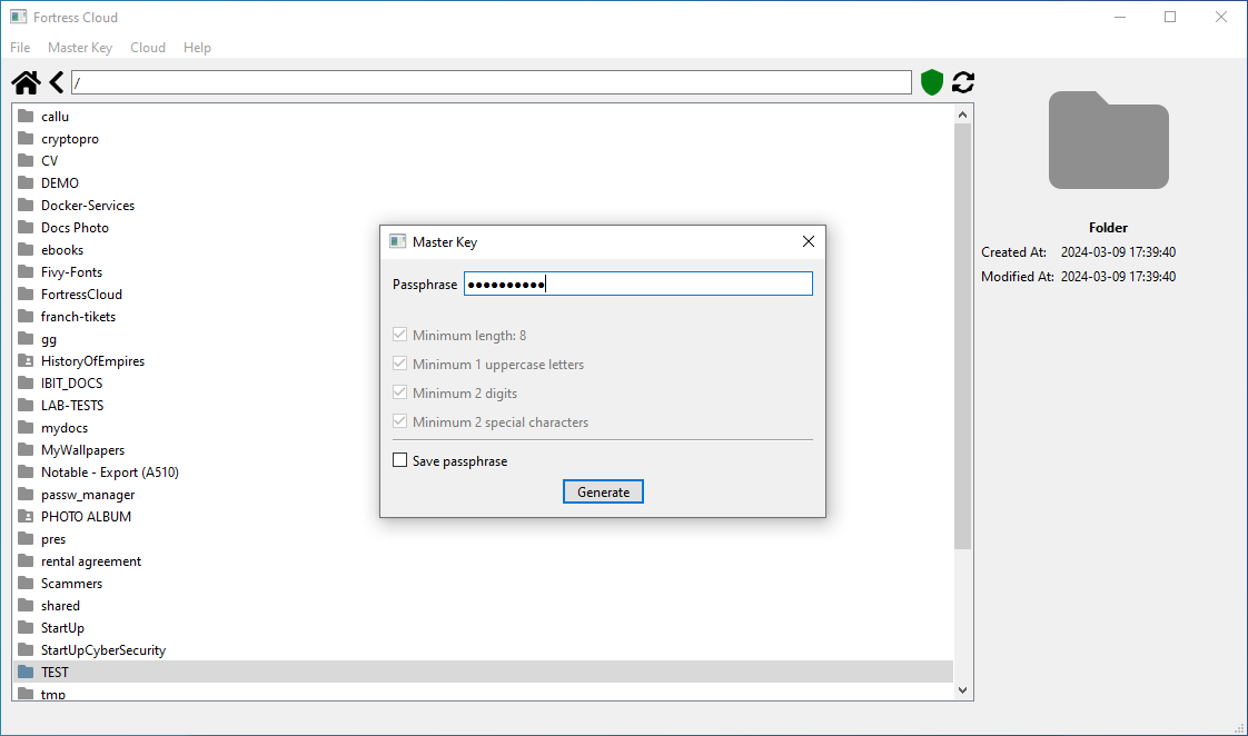 Master Key block use interface of FortressCloud - Cloud Storage Security