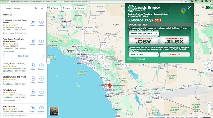 Export data in any format feature using Leads Sniper Google Maps Scraper