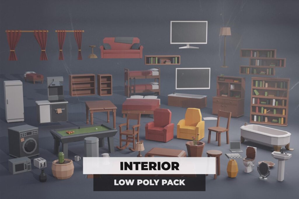 Interior low poly pack available in Low poly - game dev Assets