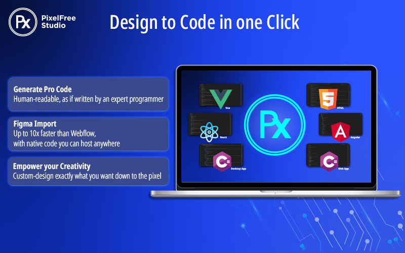 Design To Code In One Click using PixelFree Studio Low Code Front end Builder