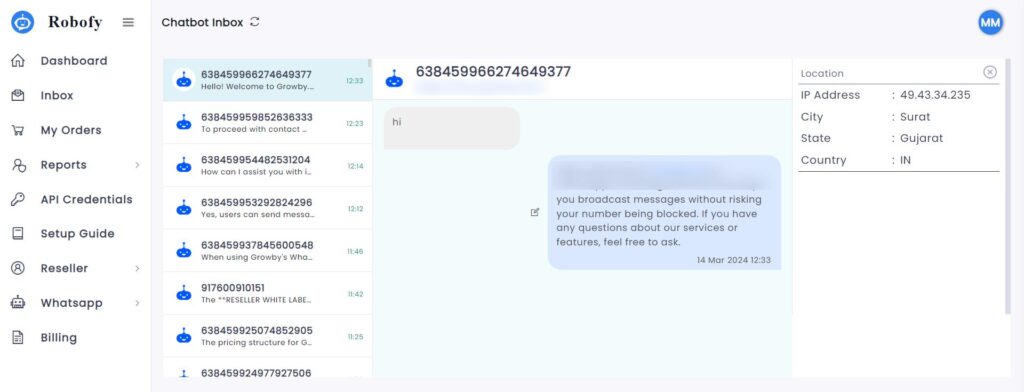 Robofy - AI Chatbot for Website Inbox Preview