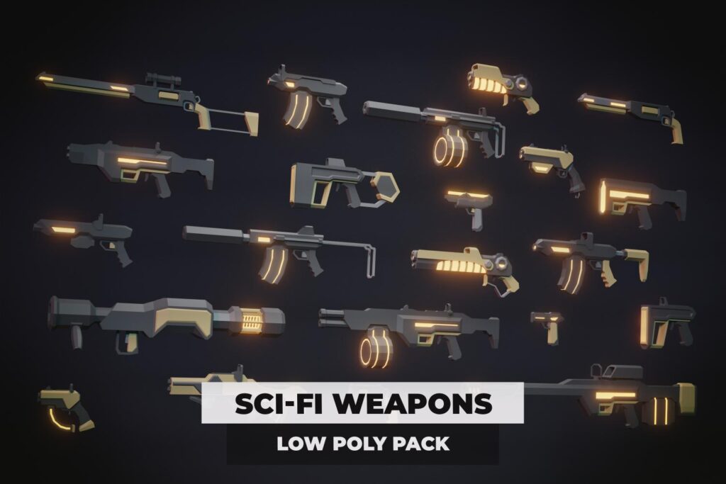 Sci-Fi weapons available in the low poly - game dev assets pack