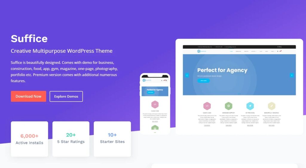 Suffice WordPress Theme for free Feature Image