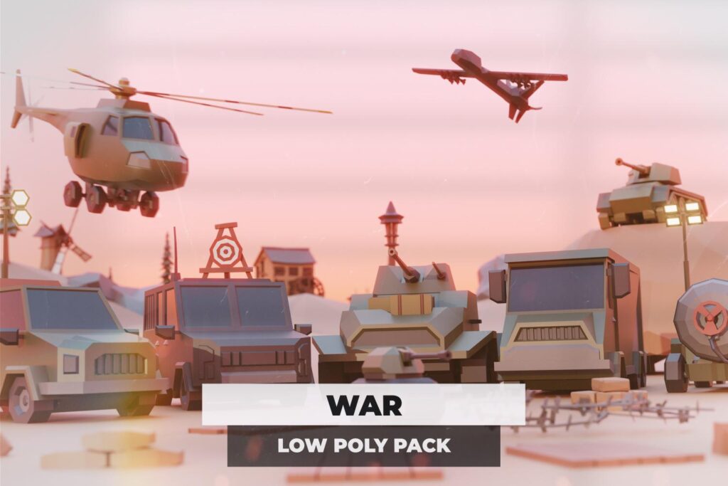 War game dev assets available in the low poly Game Dev assets pack