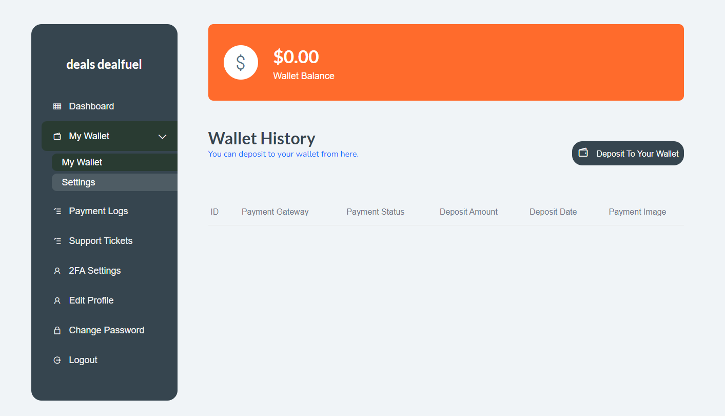 My wallet user interface of Welandix - no code website maker