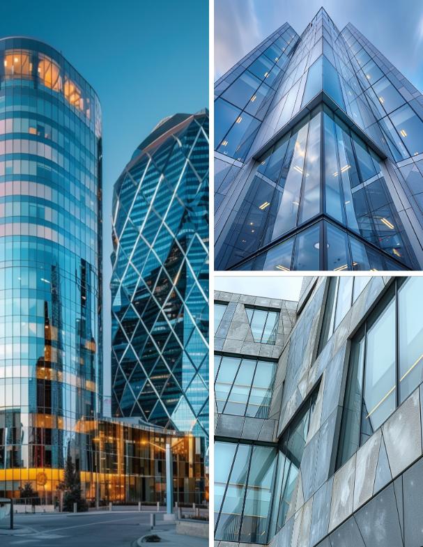 Collage of glass towers from stock image library