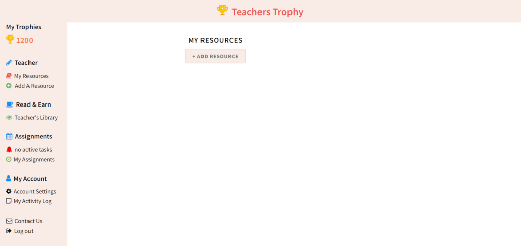 teacherstrophy dashboard User Interface