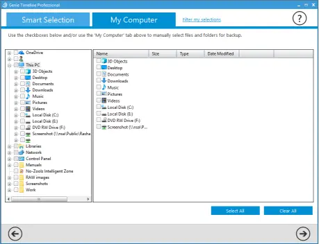 Data selection user interface of genie timeline 10 - File recovery software
