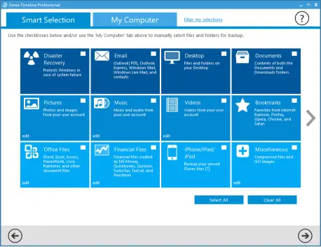 smart selection feature of genie timeline - backup solution