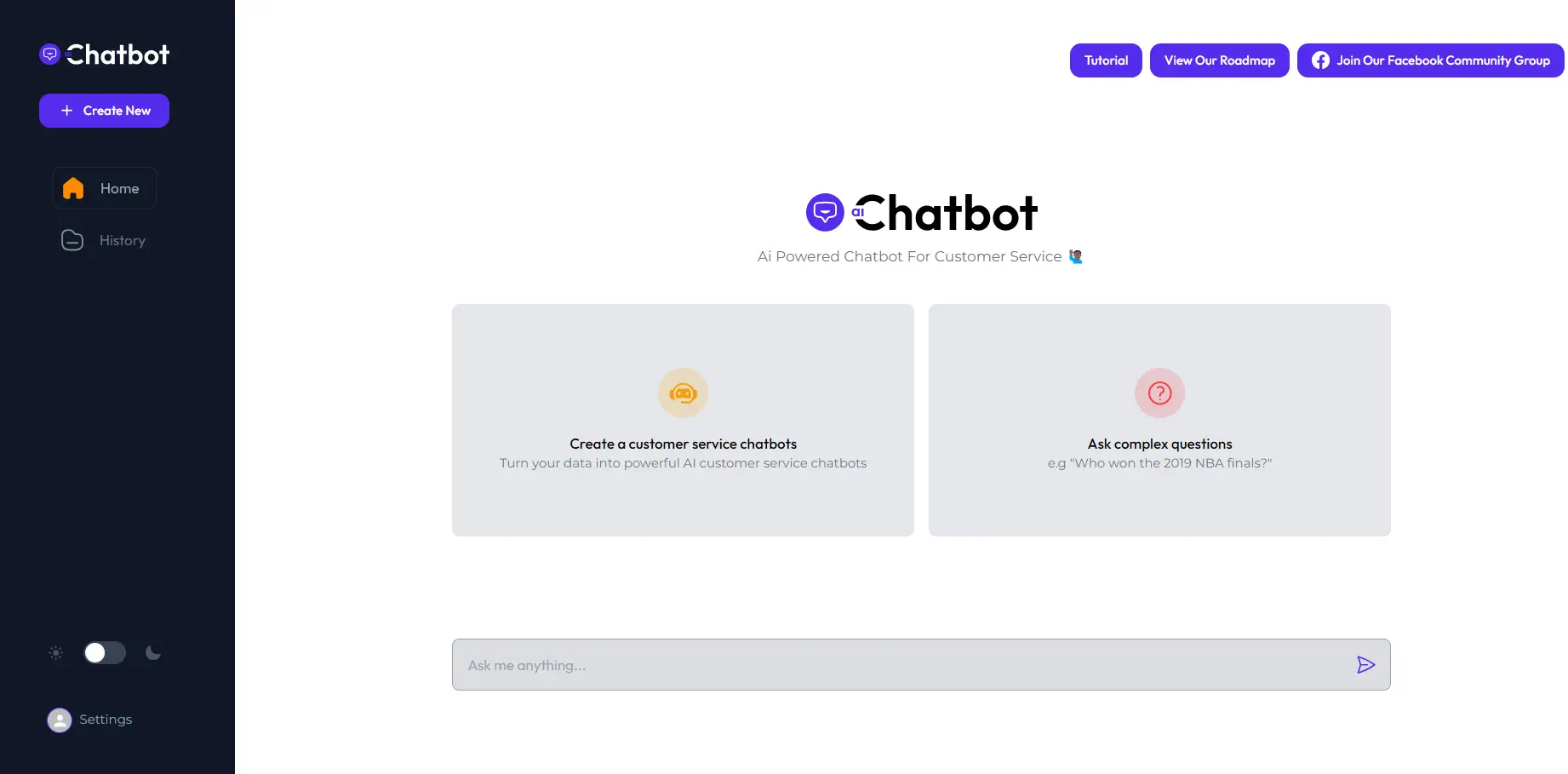 AIChatbot - AI Chatbot builder dashboard User interface