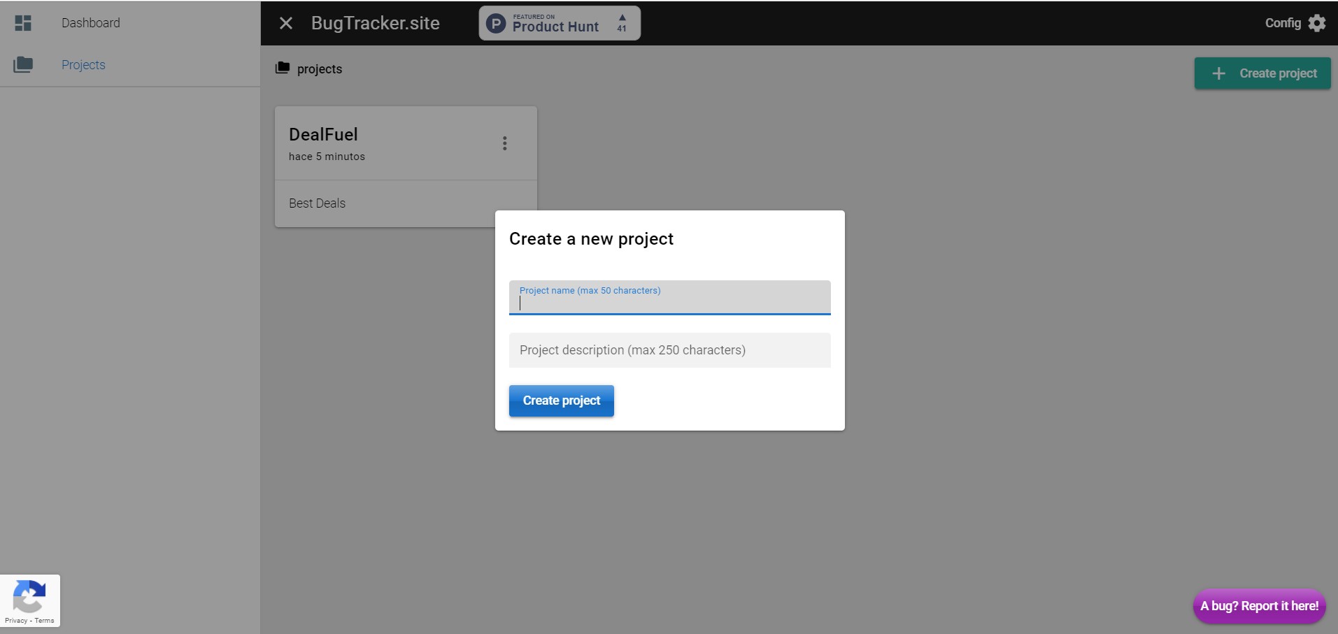 BugTracker Create a new project