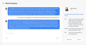 Pitch Practice with AI investor persona chatbot in Intelliwebi - AI pitch deck analysis tool