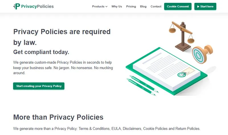 Privacy-policies privacy policy genearator homepage displaying website feature and functions