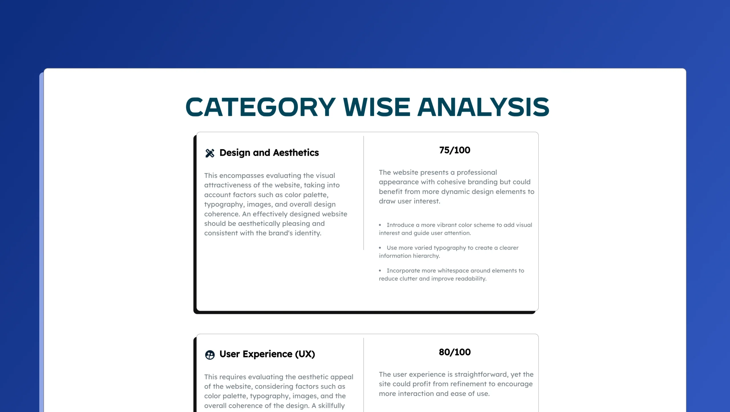 Category Wise website landing page analysis feature