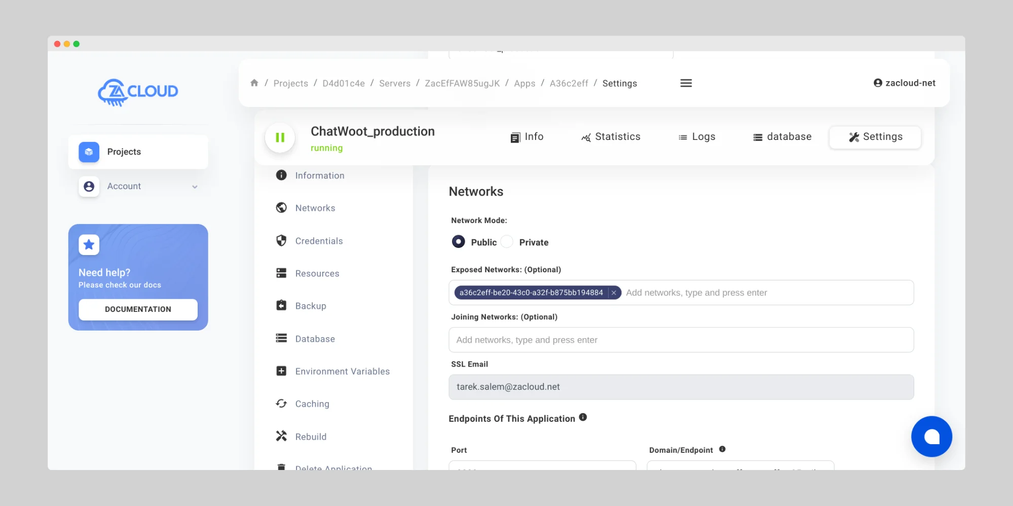 Network Modes feature of Zacloud Cloud server application