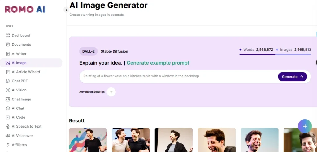 AI Image Generation Feature of Romo AI - Best All-In-One AI Platform