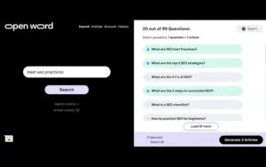 Keyword search screen of OpenWord AI SEO Content Writer