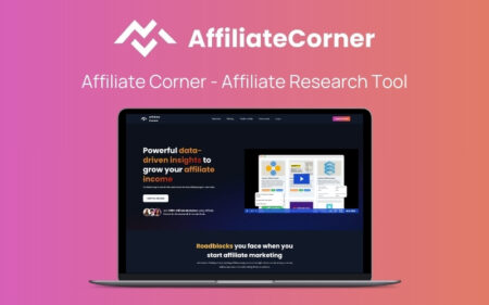 Affiliate Corner Feature image displaying a laptop mockup with the website homepage