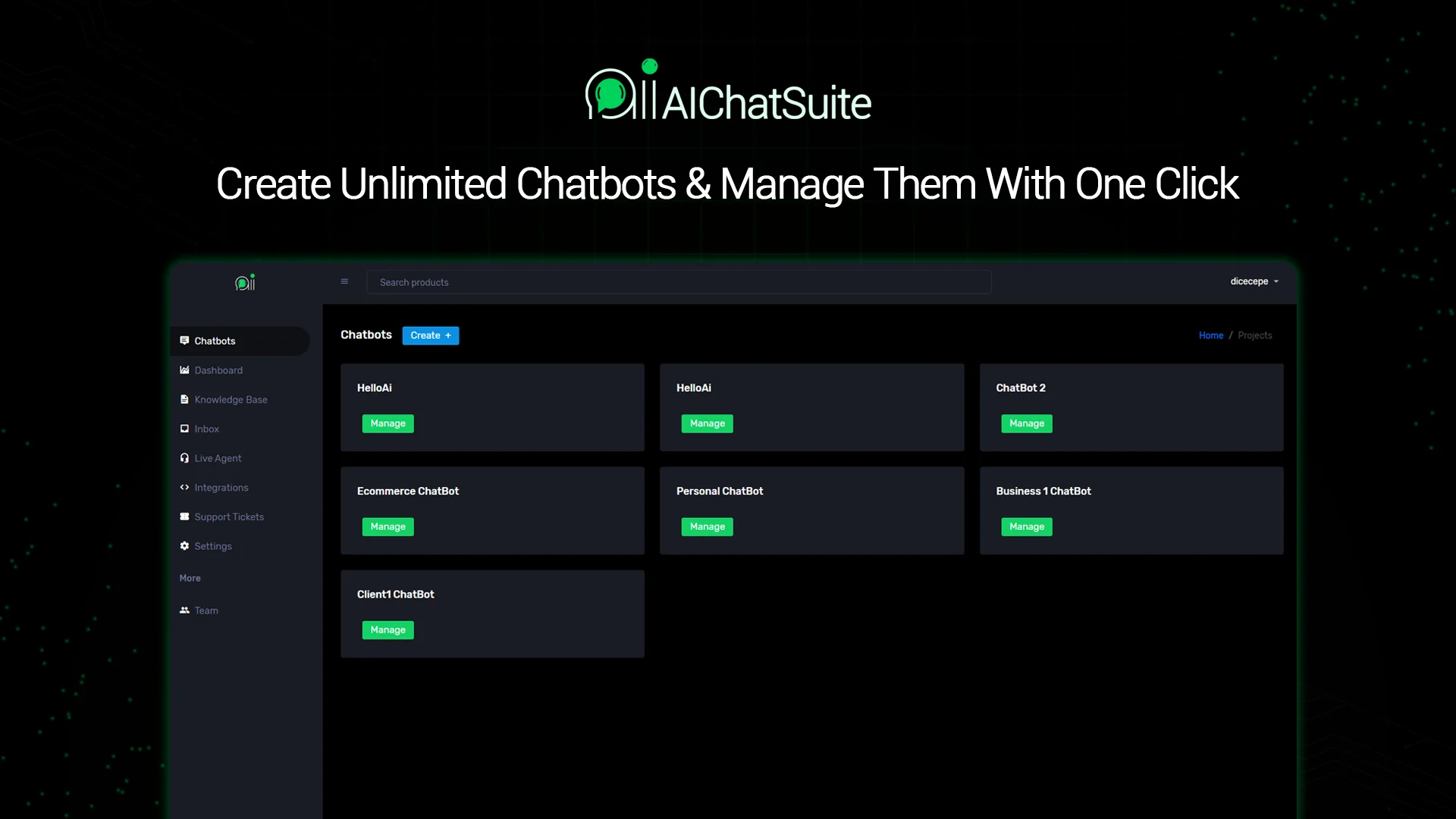 AIChatSuite - Customer Service Chatbot Creator User Interface of Dashboard chatbot lifetime deal, ai chatbot lifetime deal, ai chatbot lifetime subscription
