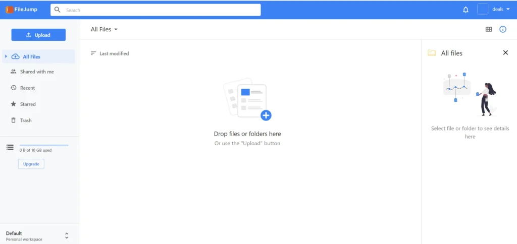 FileJump Online Cloud Storage Dashboard UI