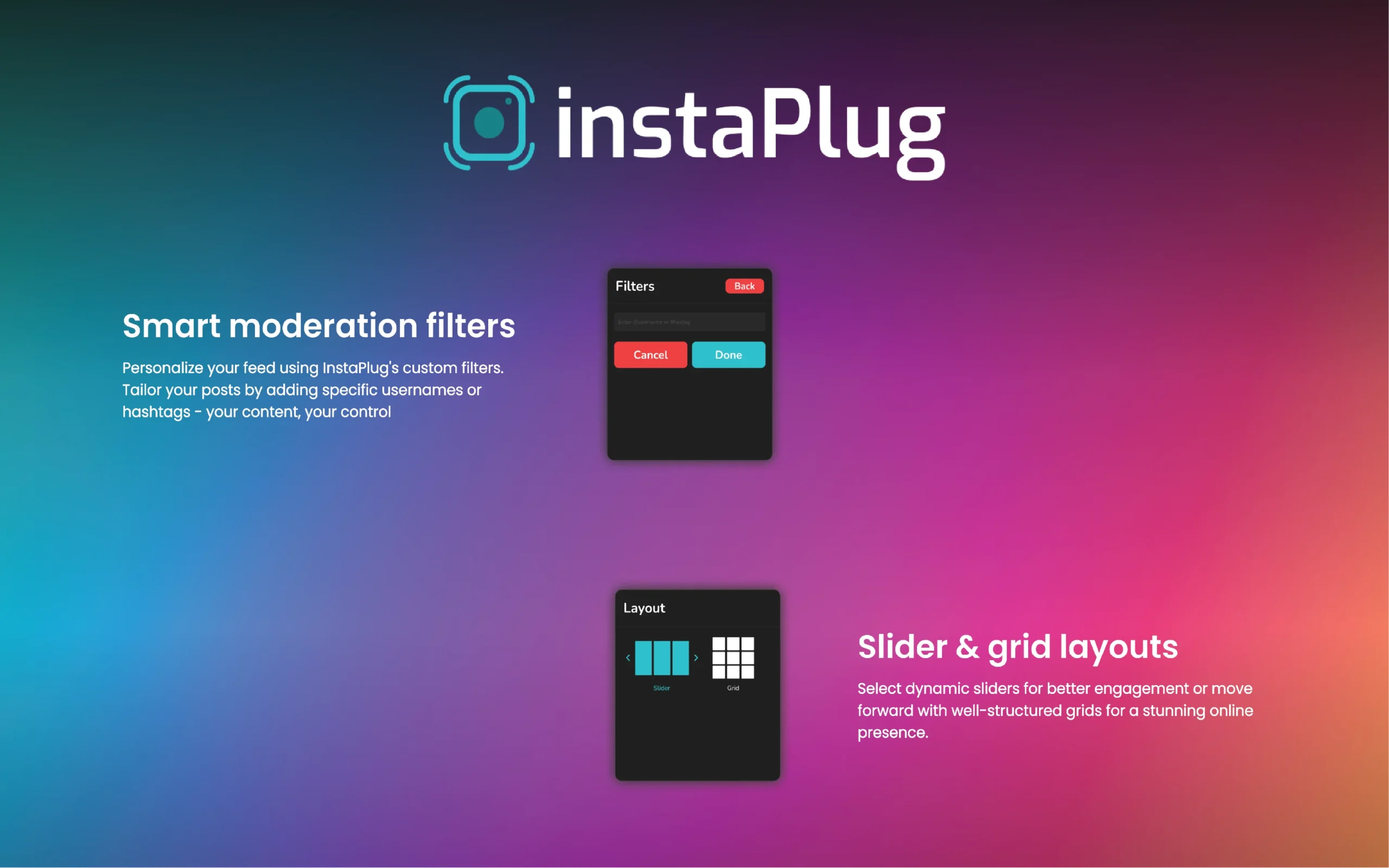 Smart Moderation Filters , Slider & Grid Layouts Instagram Widgets For Website