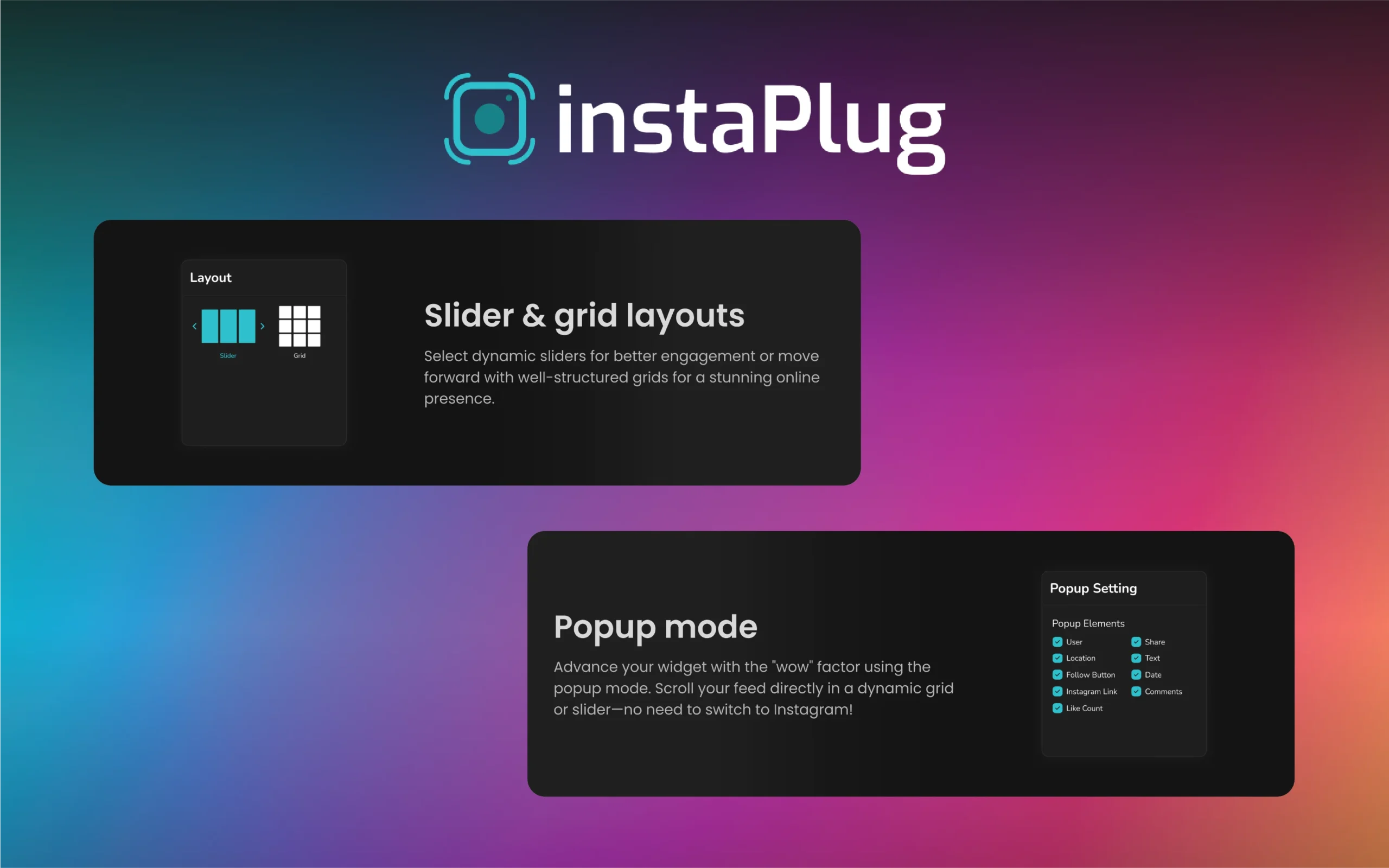 Slider & Grid Layout & Popup mode widget by InstaPlug