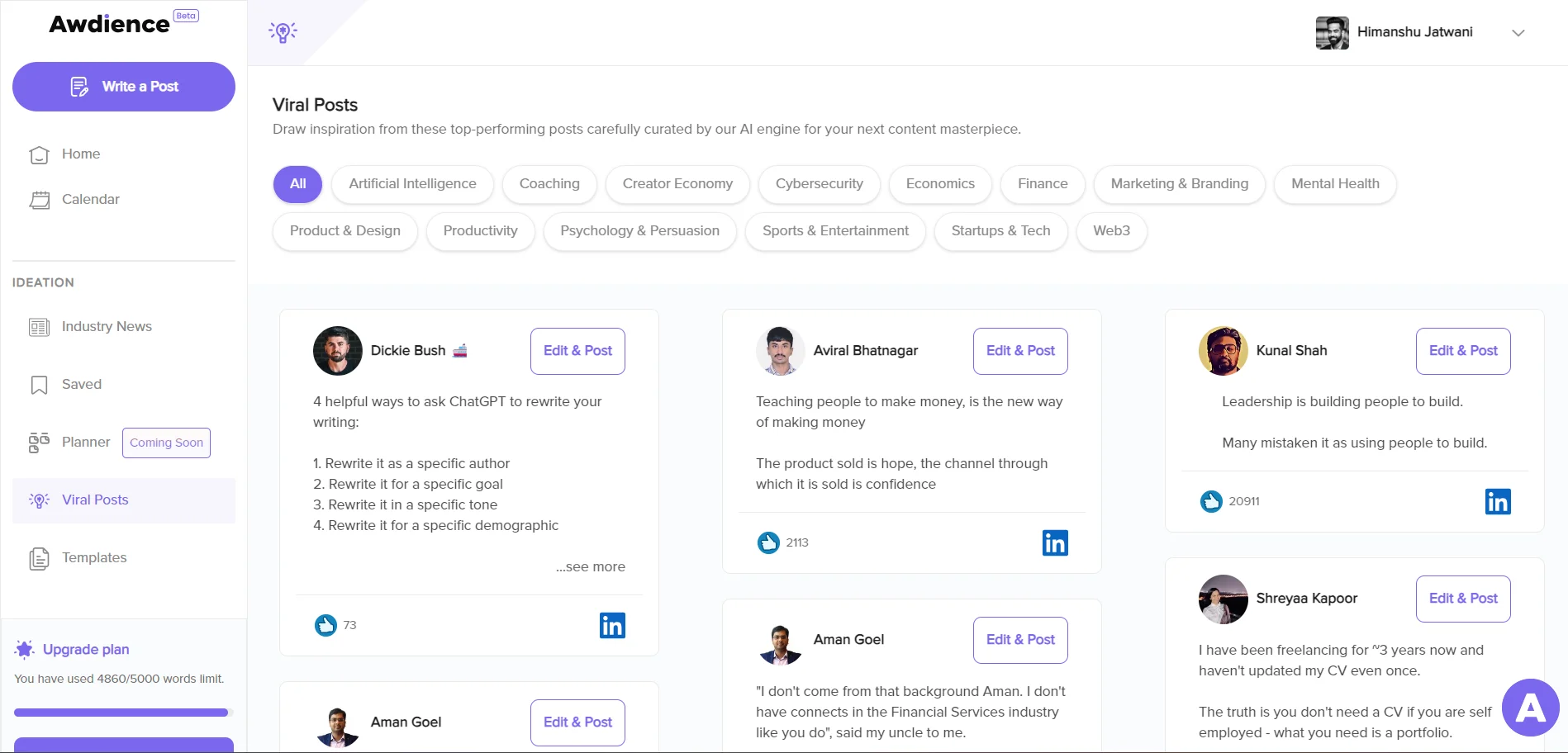 Get Inspired By Viral LinkedIn Posts Feature Of this LinkedIn Post Scheduler Tool