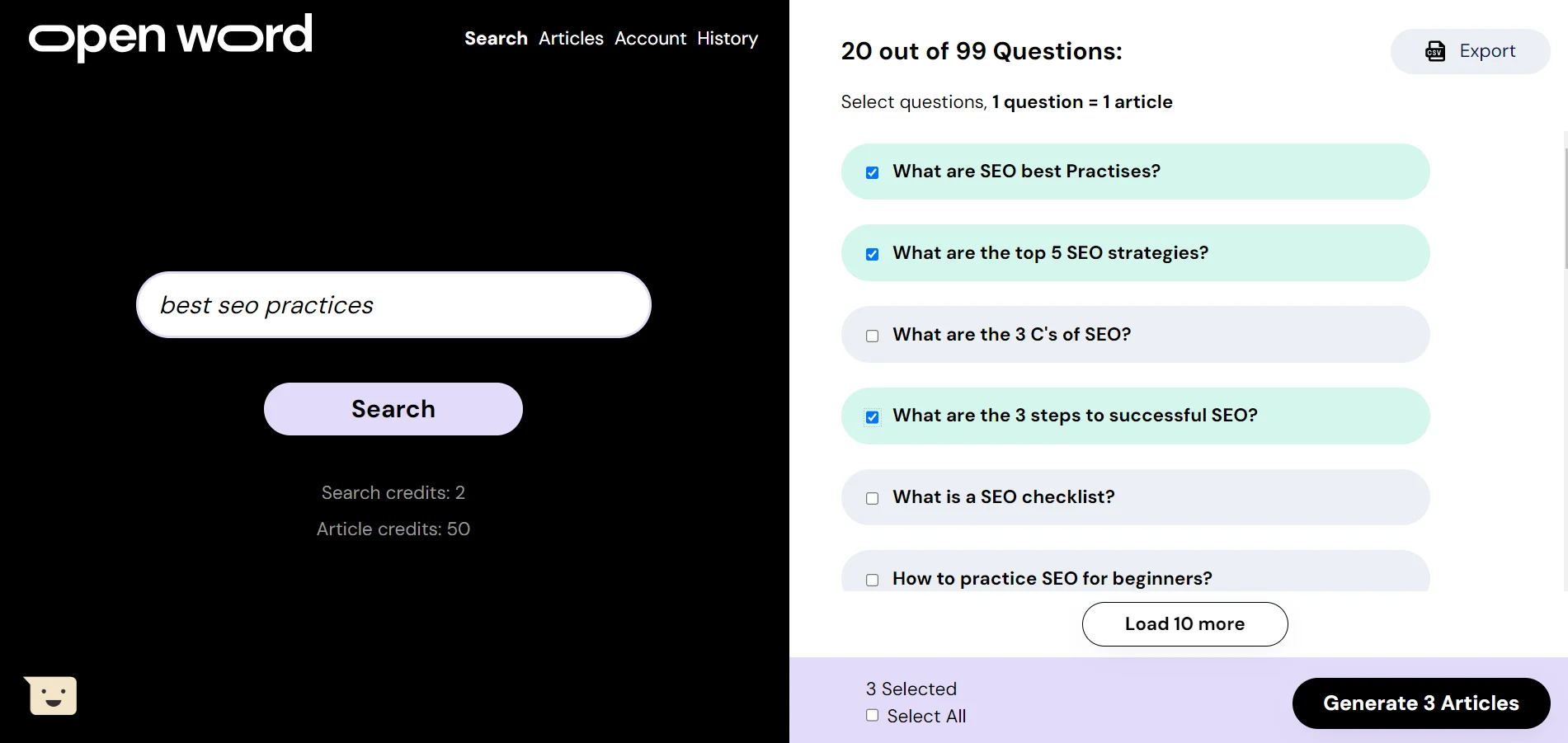 OpenWord Feature - Generates most asked questions a/c to the keyword