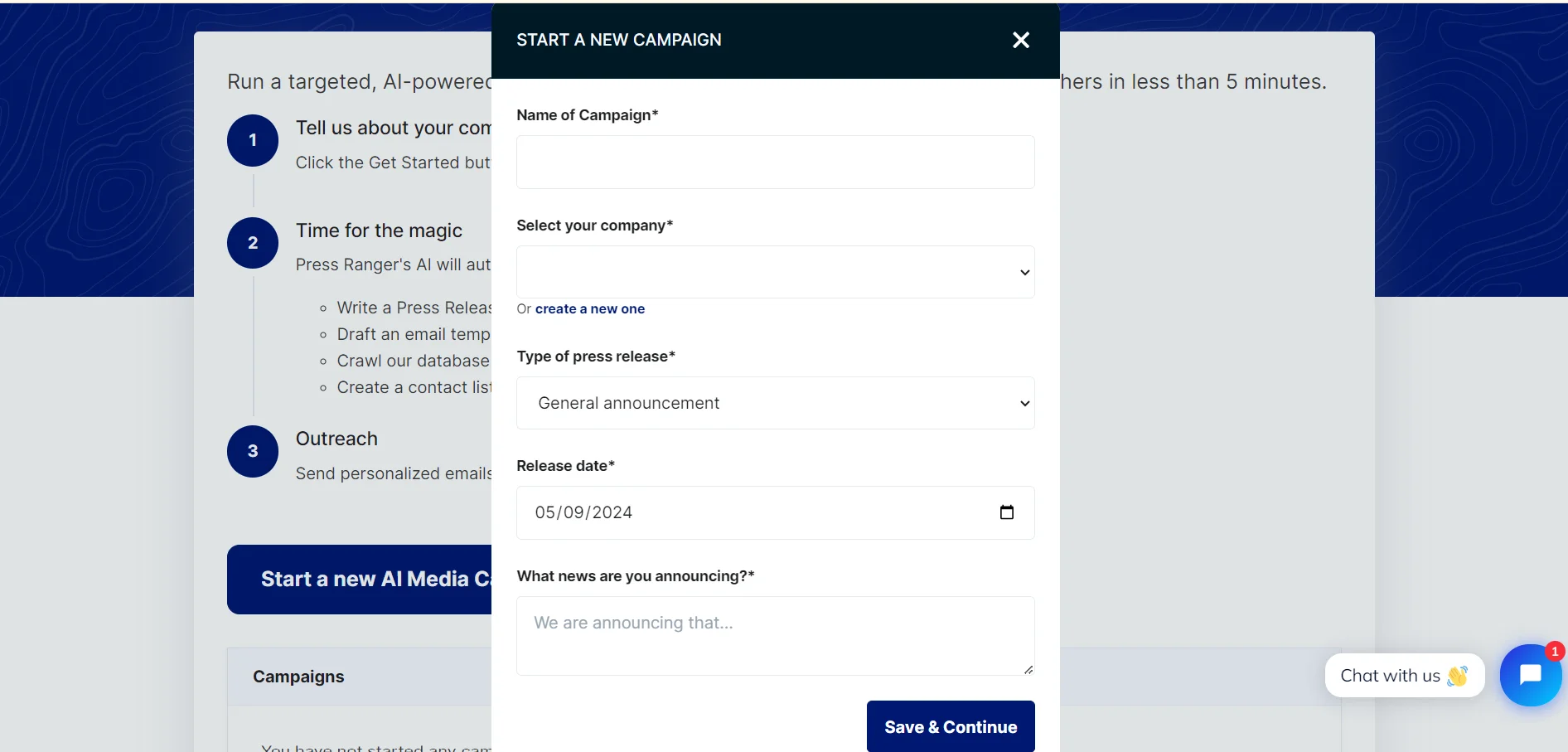 Press Ranger's Create your own media campaign feature