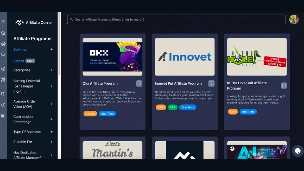 Find Affiliate program in the program listing